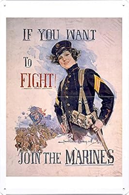 Metal poster of the First World War (reproduction) if you want to fight! Join the Marines.. DIAYTAR NIGERIA redefines convenience with our vast product selection and swift nationwide delivery.