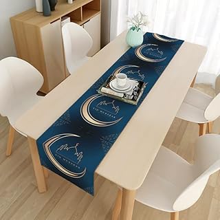 Decorative table runner Schoolofs Ramadan Mubarak for table decoration with star and moon motif in blue and gold (33 x 180 cm) (C).. Your shopping dreams realized through DIAYTAR NIGERIA's affordable platform with reliable delivery times.