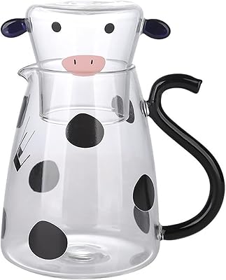 Cow's glass pitcher with glass cup, cold juice plug in the shape of a cartoon cow, 550 ml glass pitcher for midnight drink, bedside water pitcher for juice, coffee and milk.. DIAYTAR NIGERIA: Where value meets variety with reliable nationwide delivery in under 8 days.