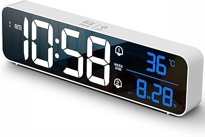 Improved digital awakening, large LED screen of 10.4 ", Date displaying and temperature, voice control, rechargeable, double alarm, 5 luminosities, 40 ringtones, 12/24 hours, rehearsal, for bedroom, kitchen and office. (White).. Shop across categories at DIAYTAR NIGERIA with the confidence of prompt and budget-friendly delivery.