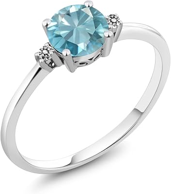 Engagement ring for women in white gold 10 carats dotted with blue zircon and white diamonds (1.23 carat round, available in 5,6,7,8.9).. DIAYTAR NIGERIA: Where every Nigerian finds what they need at prices they can afford, delivered promptly.