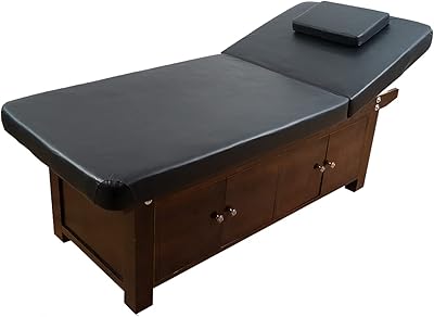 Professional massage bed in robust wood with cabinet, spacious bed capacity and tilting backrest for massage therapy clinic, living room and spa furniture (black).. Shop from anywhere in Nigeria and receive your DIAYTAR purchases at affordable prices within a week.