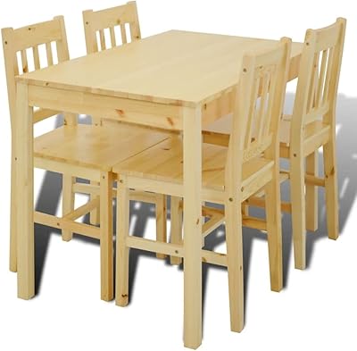 Vidaxl Set of dining room 5 rooms in natural pine wood, kitchen furniture, table and chair.. Nigeria’s trusted store online — DIAYTAR Nigeria never disappoints.