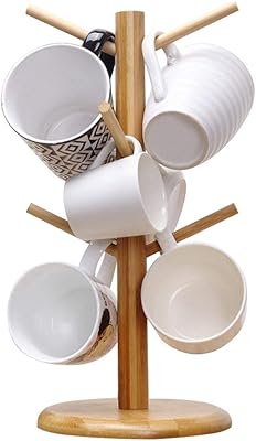 Organic bamboo wooden cup holder View of design, cup holder with hook for storage of tea and coffee cups with 6 hooks (round).. Discover unbeatable variety on DIAYTAR Nigeria — shop today, delivered this week.