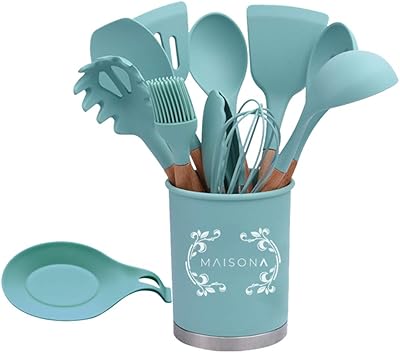 Set of Maysuna kitchen utensils, 13 rooms, with wooden handle, non-toxic non-stick without BPA, tuner spatula and spatula with tool holder (green).. DIAYTAR NIGERIA: Where quality meets affordability, with thousands of products delivered in less than 8 days.