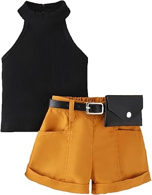 A set of summer clothes for little girls made up of a coating coat without sleeveless + two -piece denim shorts, relaxed clothing for girls with belt.. Your trusted shopping partner, DIAYTAR NIGERIA offers extensive selection with quick delivery options.