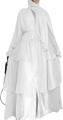 Long Islamic dress for women, elegant cardigan in three-layer silk muslin with hijab, Jalabiya Arab dress for Abaya Kaftan Middle East Islamic Türkiye, White, Size M.. DIAYTAR NIGERIA: Putting quality products within reach of every Nigerian through our affordable marketplace.