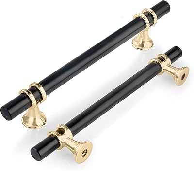 Solid handles in Yodp zinc alloy for kitchen cabinets, drawers, furniture and extra table with screws, 6 pieces size 128 mm - black with golden base.. DIAYTAR NIGERIA makes every purchase count with our affordable prices and reliable 5-8 day shipping.