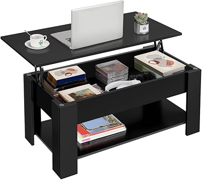 Yahi tech elevated coffee table with hidden storage and storage shelf, raised dining table for living room and reception room, length 38.6 inches, black.. DIAYTAR NIGERIA brings the marketplace home to you with affordable prices and delivery in 5-8 days.