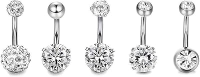 Stainless steel jewelry 5 elegant pieces zircon navel -luring rings hypoallergenic.. Quick delivery. Quality products. Great deals. That’s DIAYTAR Nigeria.