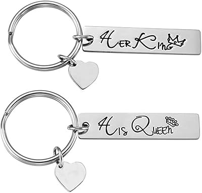 YarNOW 2PCS SON King his queen unisex keychain in stainless steel pendant in the shape of a heart of love for men's key (silver) key (silver).. DIAYTAR NIGERIA delivers affordability and convenience with every purchase, shipped within the week.