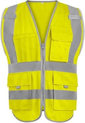 Gogo 9 pocket safety vest with high visibility zipper on the front with reflective strips.. DIAYTAR NIGERIA: Making quality products accessible to all Nigerians at affordable prices.