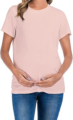 Classic maternity t-shirt with side ruffles for pregnant women, Round neck maternity t-shirt and short sleeves.. Experience shopping freedom with DIAYTAR NIGERIA's vast selection and 5-8 day nationwide delivery service.