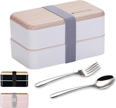 Original bento box, lunch box, divided japanese style containers, with stainless steel utensils, spoon and fork (white).. DIAYTAR NIGERIA delivers affordability and convenience to your doorstep within 8 days of purchase.