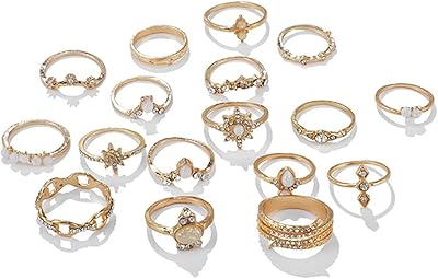 Set of 16 articulation rings for women, bohemian gold rings for girls, Vintage crystal rings for teenage girls, daily party.. Your trusted shopping partner, DIAYTAR NIGERIA offers extensive selection with quick delivery options.