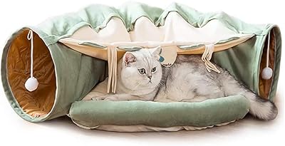 Foldable Tunnel Bed For Beauty Design Comfortable Grotte, Round Hole to snuggle up and cuddles, Removable cover for kittens, 2 rolling balls of cat grass (Matcha).. DIAYTAR NIGERIA delivers on our promise of extensive selection and budget-friendly nationwide shipping.