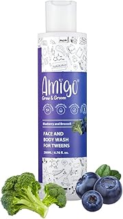 Amigo 2 in 1 face and nourishing body cleaner for 5 to 12 years of pre -adolescents | without tears for all skin types | Extracts from blueberry and broccoli | Dermatologically tested | without chemicals 200 ml.. DIAYTAR NIGERIA: Connecting Nigerians with their needs through affordable prices and 5-8 day shipping.