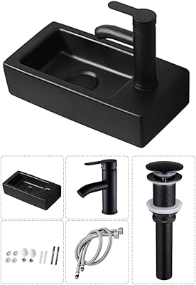Rectangular porcelain ceramic rectangular bathroom sink with overflow and black toilet faucet (right hand).. E-commerce made for Nigeria — fast delivery and low prices at DIAYTAR.