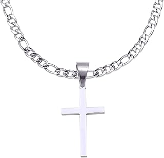 18 \ "-36 \" men in stainless steel unisex silver plain cross pendant 6mm figaro chain collar link.. From phone accessories to home decor — DIAYTAR Nigeria ships it fast.