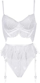 Revealing set of sexy cosplay lingerie for women, lace outfit, bras and panties, nightie with neck, jarretella, transparent set with lace feathers, 3 pieces, today's offer.. Your everyday shopping destination, DIAYTAR NIGERIA offers quality and value delivered within days.
