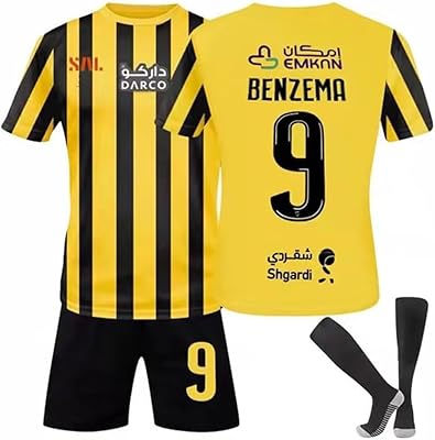 Al-Ittihad 2023 Benzema Home Football Kit N ° 9 Jersey/Shorts and Shorts of Football Fans, Grotray Gift Box Young and Adult Sizes.. Experience the joy of discovery with DIAYTAR NIGERIA's vast catalog and nationwide affordable delivery.