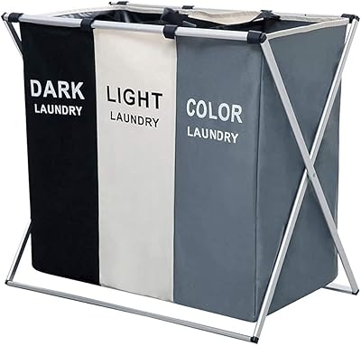 Josie linen basket with 3 sections printed in dark light color, foldable basket with waterproof oxford bags and aluminum frame, for the storage of home clothes and in the university dormitory.. Shop without boundaries at DIAYTAR NIGERIA, offering affordable products with convenient delivery times.