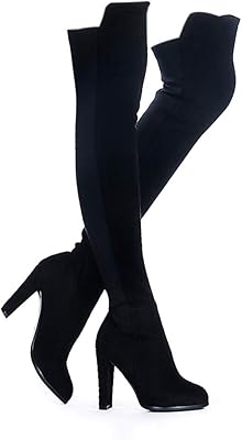 High collar boots in synthetic suede for women with thick stretch heel above the knee and thigh, medium size.. Experience the ease of modern shopping with DIAYTAR NIGERIA's comprehensive platform and quick delivery.