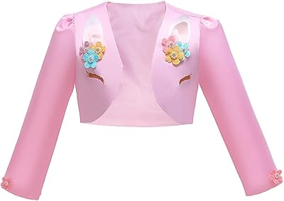 Yalla short jacket embroidered unicorn for baby, high sweater for girl for princess birthday and costume party for children (120, pink).. Your everyday shopping solution, DIAYTAR NIGERIA offers variety and value delivered within 8 days.