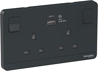 Schneider Electric Avataron 21 W socket+C 2 gangs 13 A with USB charger, dark gray.. Discover unbeatable variety on DIAYTAR Nigeria — shop today, delivered this week.