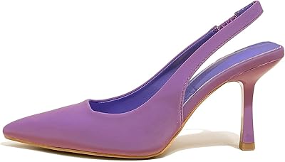 High heeled pumps in fabric for women, kitten heel, pointed end, sandals to put on with rear strap, mules, pumps, purple, 8.5.. DIAYTAR NIGERIA brings the marketplace to your home with budget-friendly prices and nationwide delivery.