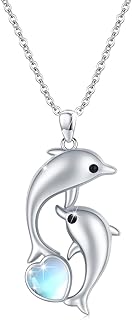 Sterling 925 silver dolphins necklaces, necklace with heart -shaped pendant, moonstone, dolphin jewelry, gifts for mom, women and girls.. DIAYTAR NIGERIA: Where affordability and variety come together with nationwide 5-8 day delivery.