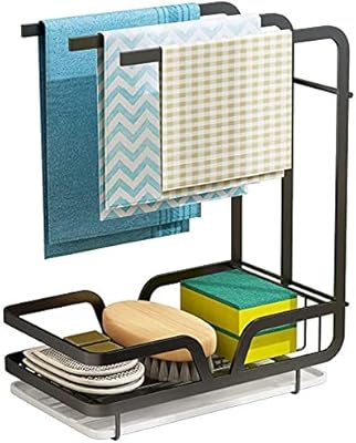 Goronp plastic dish drafts with removable emptying tank, metal kitchen sink drainer, simple kitchen sink organizer holder, kitchen counter sponge support (black).. DIAYTAR NIGERIA delivers more than expected with our extensive catalog and 5-8 day delivery service.