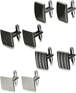 Set of 4 pairs of classic men's cufflinks for wedding, married, birthday, Fathers, silver and black.. Shop smarter, not harder with DIAYTAR NIGERIA - thousands of products at your fingertips with affordable delivery.
