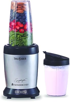 WONDERCHEF NUTRI-BLEND THUNER, mixer-grinder 22,000 rpm, mixer, set 6 stainless steel blades, 2 unbreakable pots, 2 year warranty, 1,000 W-Silver, chef Sanjeev Kapoor online book.. Enjoy stress-free shopping with affordable prices on DIAYTAR Nigeria.