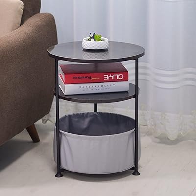Appoint table, metal folding table, round coffee table with fabric basket, 3-layer sofa side table for bedroom bedroom (C2-Noir).. Discover the joy of online shopping with DIAYTAR NIGERIA's budget-friendly prices and reliable shipping.
