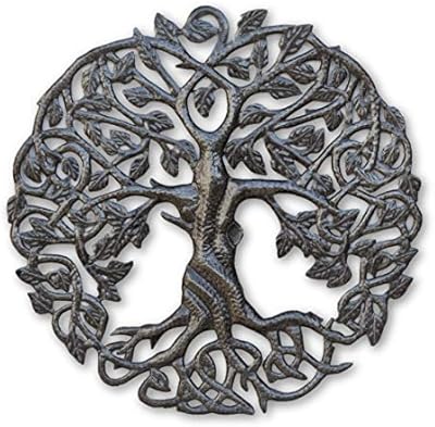 Small wall decoration in metal tree of life, round of 17 ", decoration of contemporary steel art, Celtic genealogical trees, modern plate, handmade in Haiti, certified fair trade.. DIAYTAR NIGERIA: Where shopping is easy, prices are low, and delivery is just days away.