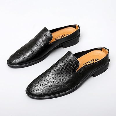 Real leather mules for men, luxury brand half-skids, stylist slippers, breathable shoes to put on (black hole, 46).. Easy checkout, quick delivery — shop now on DIAYTAR Nigeria.