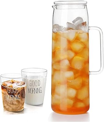 1CHASE®️ WATER WATER IN BOROSILICATE HEAT REPORT 1500 ml with handle and lid and 2 printed glasses of 400 ml Hello, Ideal for hot/cold water, drinks, iced tea, afternoon, the break of breakfast, daily use.. DIAYTAR NIGERIA: Where thousands of products meet affordable prices and reliable 5-8 day delivery.