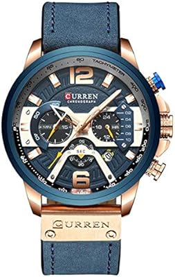 Curren 8329 Tactical sports watch with relaxed quartz for men, luxury brand, elegant chronograph watch in military leather (blue pink gold), blue pink gold, bracelet.. Make shopping fun and stress-free with DIAYTAR Nigeria.