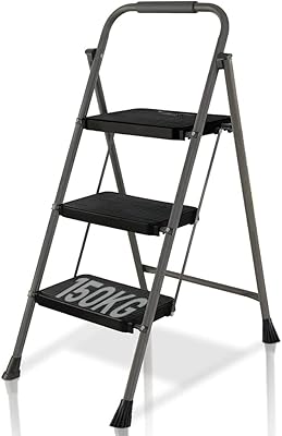 3 -step scale, folding stool with large non -slip pedal, durable steel scale 150 kg, ergonomic handle, light and portable staircase stool, black.. DIAYTAR NIGERIA: Where shopping is affordable, selection is vast, and delivery is always reliable.