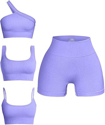 Set of 4-room sports for women's sports clothing made up of a seamless ribbed sports bra, an asymmetrical high licou collar and high waist shorts.. Discover the convenience of DIAYTAR NIGERIA's vast e-commerce platform with delivery in just 5-8 days.