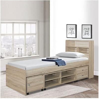 Simple bed Home Box Cooper with storage space 110 x 212.8 " - Beige.. DIAYTAR NIGERIA brings a world of products to your fingertips with affordable prices and quick delivery.