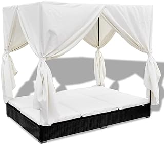 Vedaxl outdoor living room bed with black polyrotin curtains for garden.. DIAYTAR NIGERIA delivers value, variety, and convenience with our nationwide 5-8 day shipping.