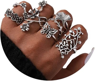 Mosako Boho Flower Sculpted Ring Silver Silver Butterfly Knuckles Hollow Rings Ranged Rings Vintage Sweet Leaf Rings Bijoux For Women And Girls 7pcs.. With DIAYTAR Nigeria, shopping online is easy, affordable, and fast.