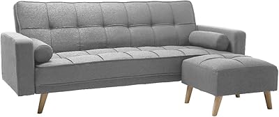 Sectional sofa bed in light luxury fabric with square armrest (gray).. Shop smart with DIAYTAR NIGERIA, offering a vast product range delivered to your doorstep within a week.