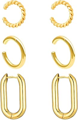 Set of Creole Golden Earms for Women and Girls, 3 Gold Plated Placked Placked For Gifts, 2, Zinc, without precious stones.. DIAYTAR NIGERIA makes luxury accessible with our affordable prices and dependable delivery service.