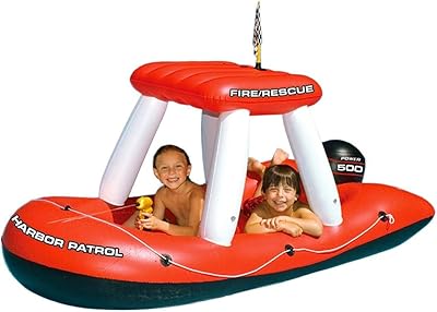 Swimline inflatable pool toy in the shape of a fire boat, red/white, 60 x 33 x 32 inches.. DIAYTAR NIGERIA delivers more than expected with our extensive catalog and 5-8 day delivery service.