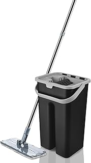 Flat microfiber vadrouille with bucket, hand vadrouille and reusable microfiber pads, stainless steel handle.. DIAYTAR NIGERIA: Putting quality products within reach of every Nigerian through our affordable marketplace.