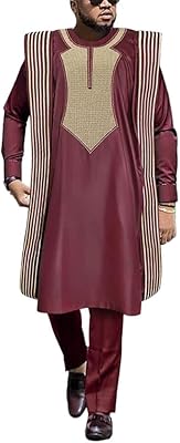 Set of HD clothing for African men dashika, short -sleeved and long pants with Red Agapada embroidery.. Nigeria’s trusted store online — DIAYTAR Nigeria never disappoints.