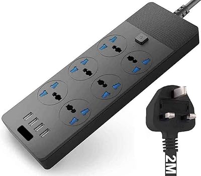 6-lane Be-One power cord with 4 USB and parasurtentor T12 ports (black, 2 meters long).. DIAYTAR NIGERIA brings quality products to every corner of Nigeria at prices everyone can afford.